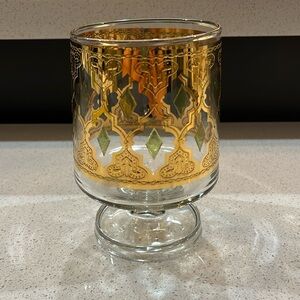 Culver Valencia Candy Dish 22k overlay (missing lid/chip) Gold Green Clear tile